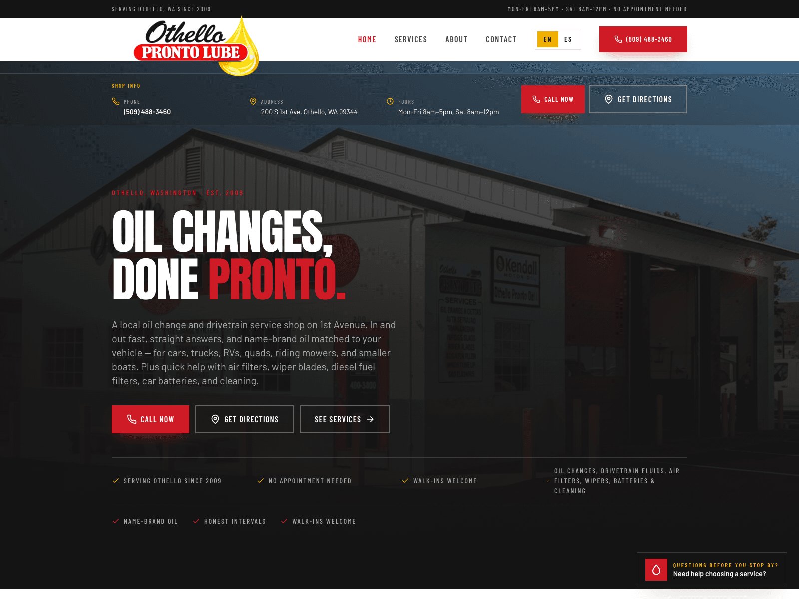 Othello Pronto Lube website
